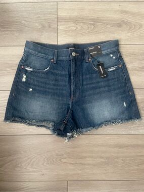 Express Dark Wash Frayed Denim Shorts